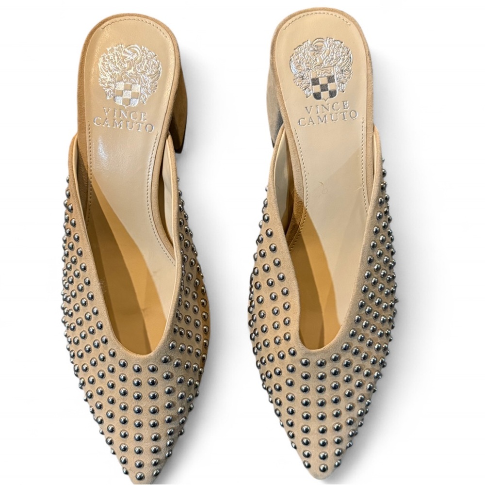 Vince Camuto Beige Studded Mules